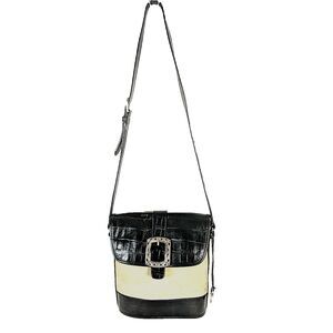 Brighton Vintage Flap Shoulder Bag Moc Croc Leather Crossbody Heart Charm Black